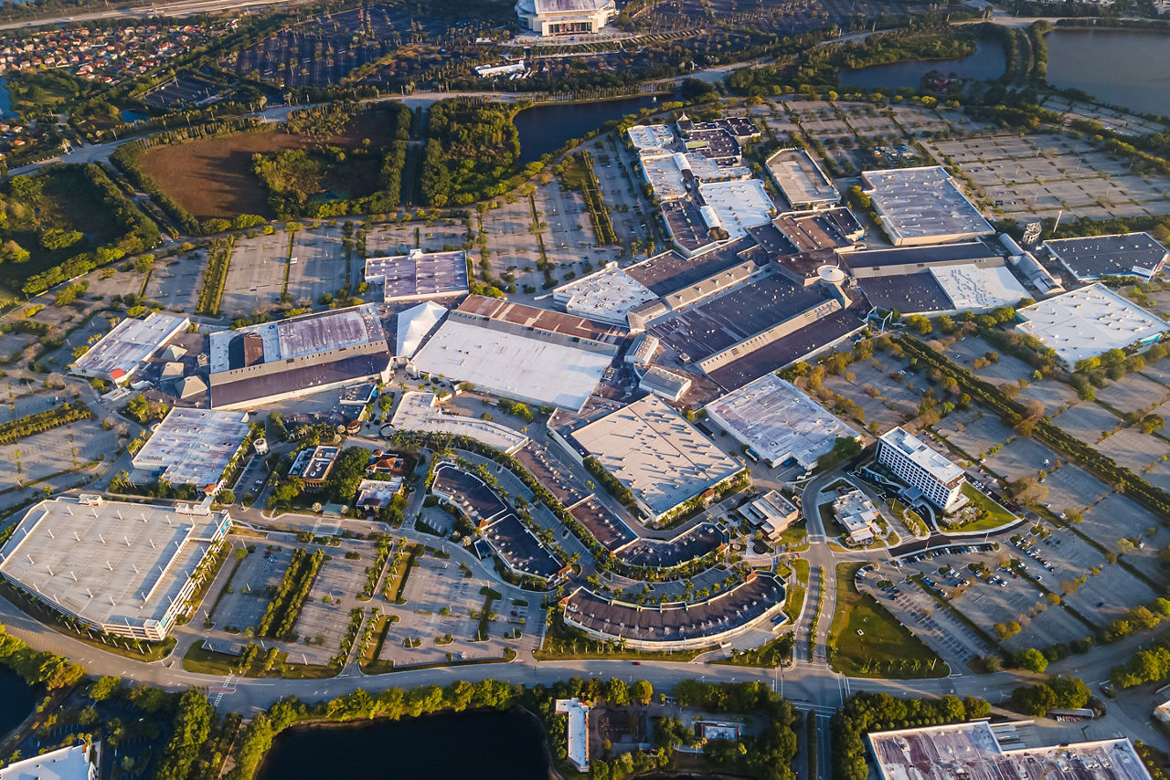 Beautiful aerial view of shopping malls in Florida
