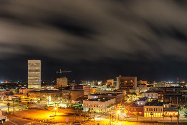 beautiful panoramic aerial view down town galveston texas