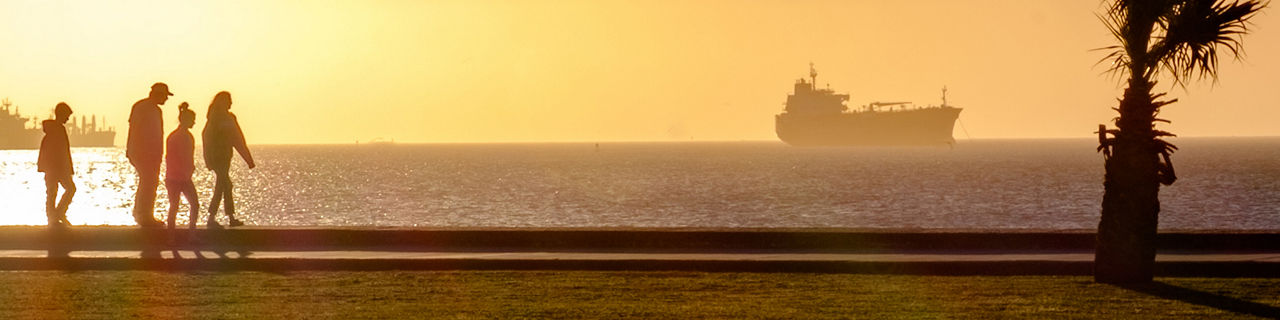 Family morning Stroll on the Seawall, Galveston, TX