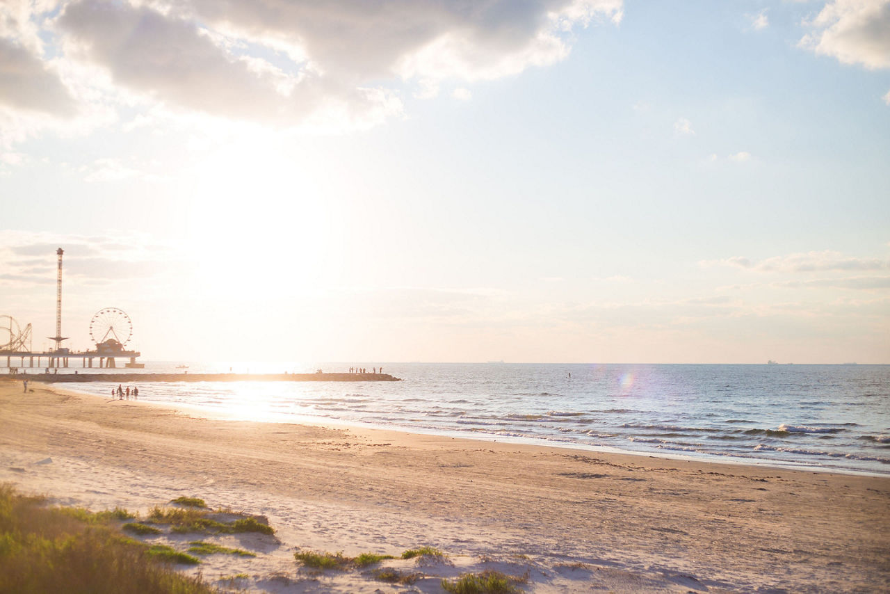 Quiet Sunset at the Beach by Pleasure Pier, Galveston, Texas