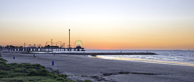 Early Morning at the Beach by Pleasure Pier, Galveston, Texas