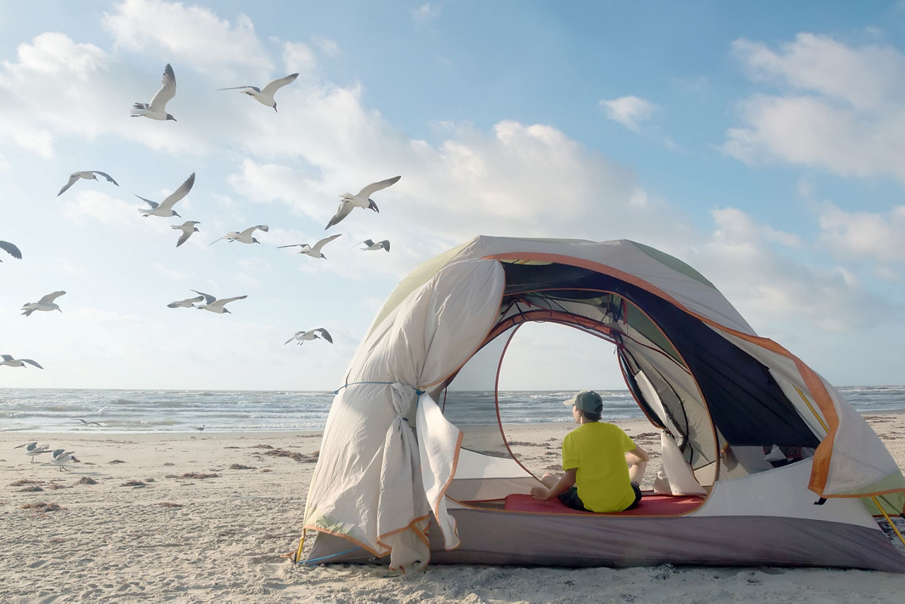 Tent beach camping in Galveston