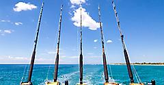 Trolling fishing poles set up for trolling. Galveston.