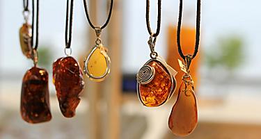 Various necklaces made with Amber in Gdansk, Poland