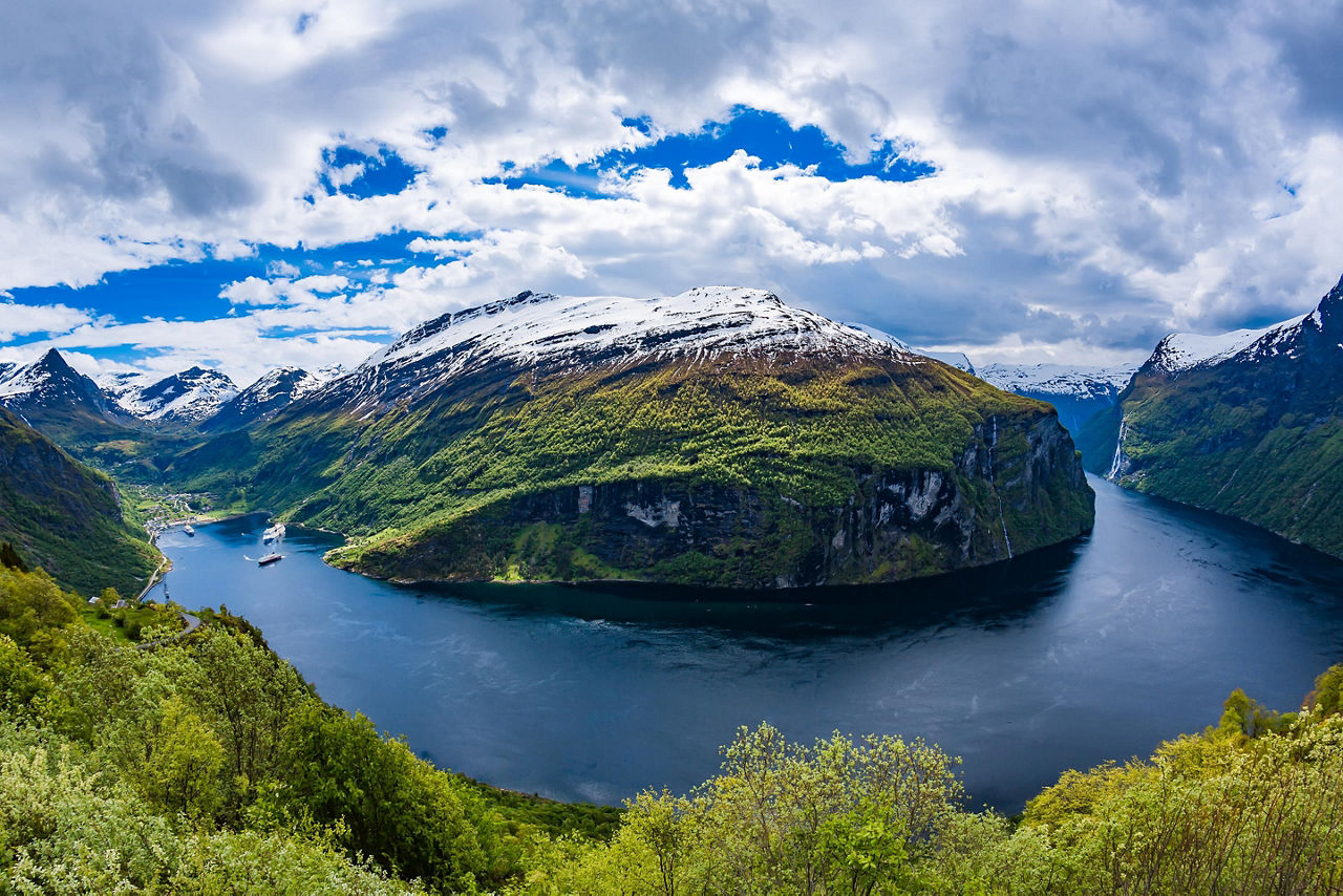 Geiranger, Norway, Snowcapped Fjord