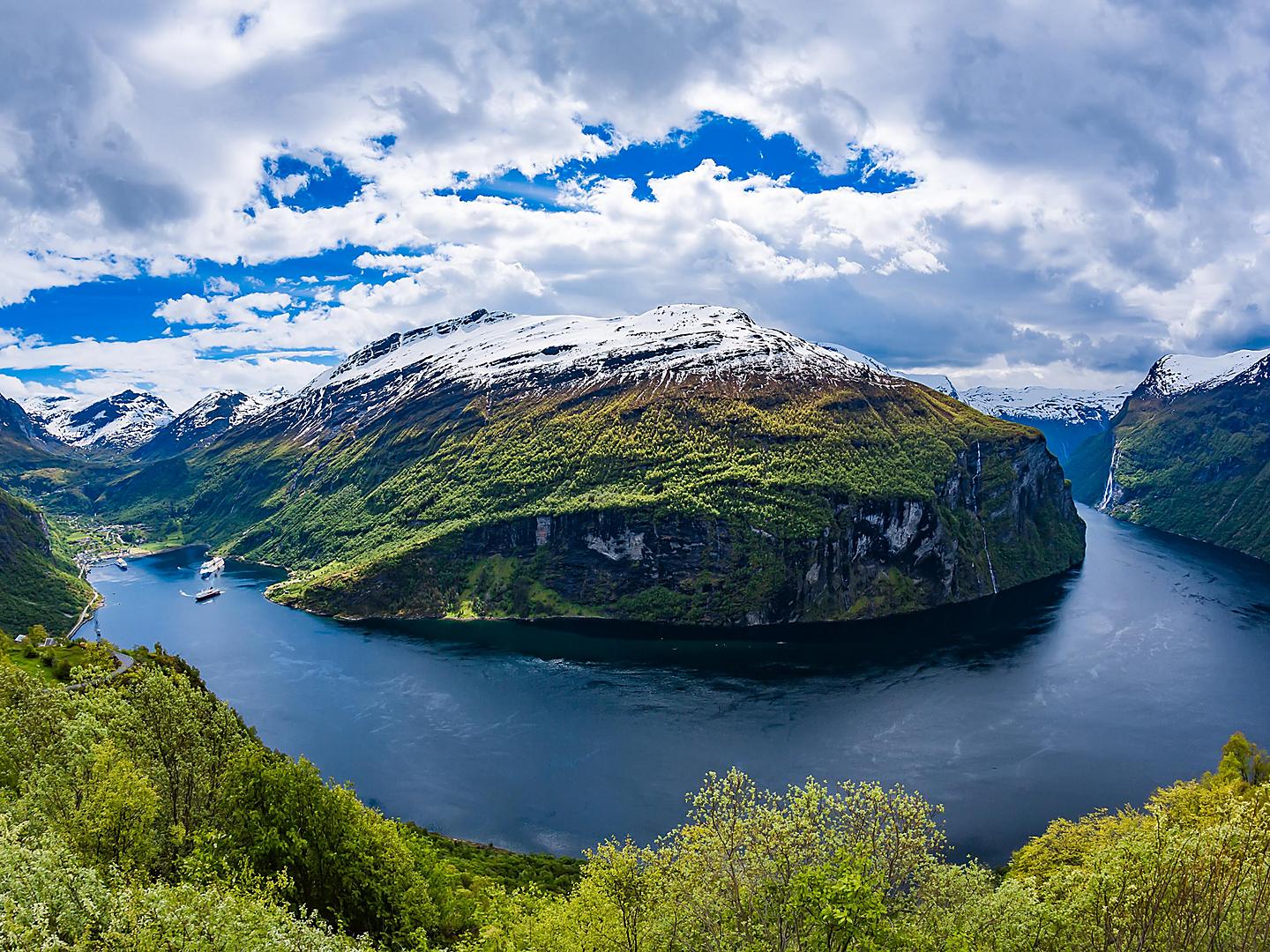 Geiranger, Norway, Snowcapped Fjord