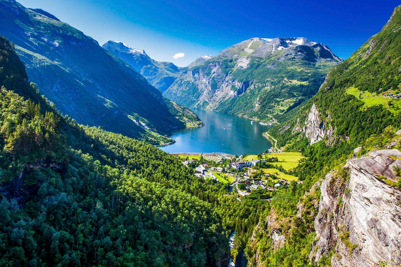 Aerial of Town, Geiranger, Norway