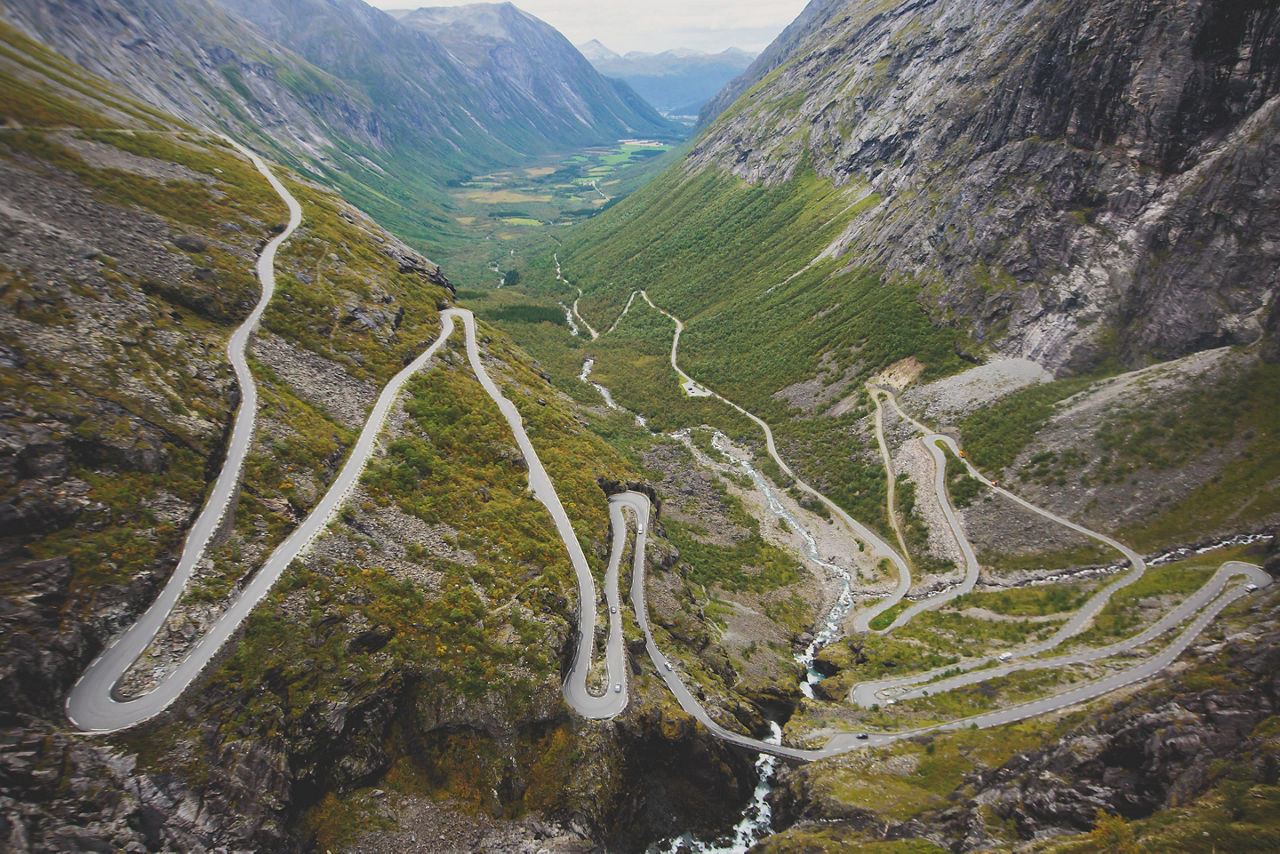 View of the winding Eagle Road in Norway