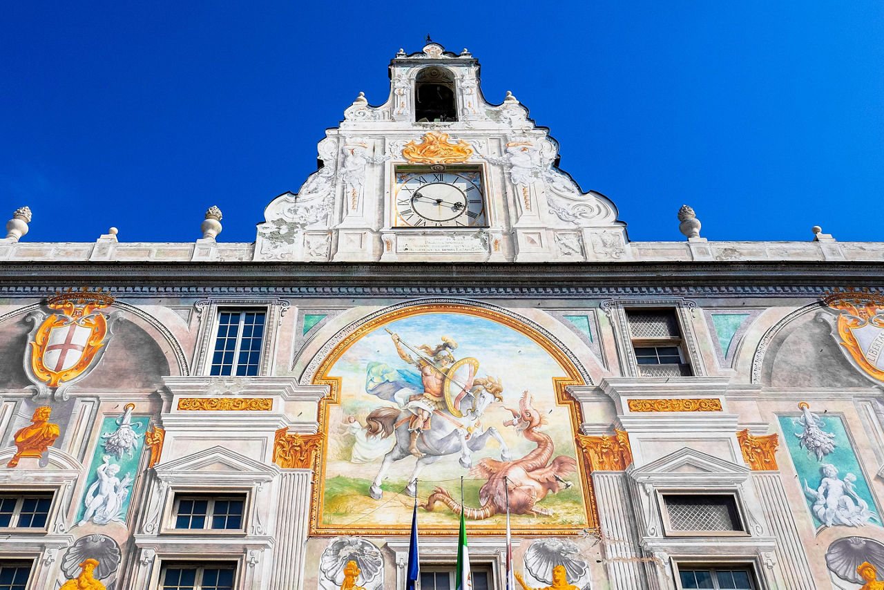 Close up of the décor of the Palace of St. George in Genoa, Italy