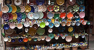 Ceramic plates and other souvenirs in the flea markets in Haifa, Israel 