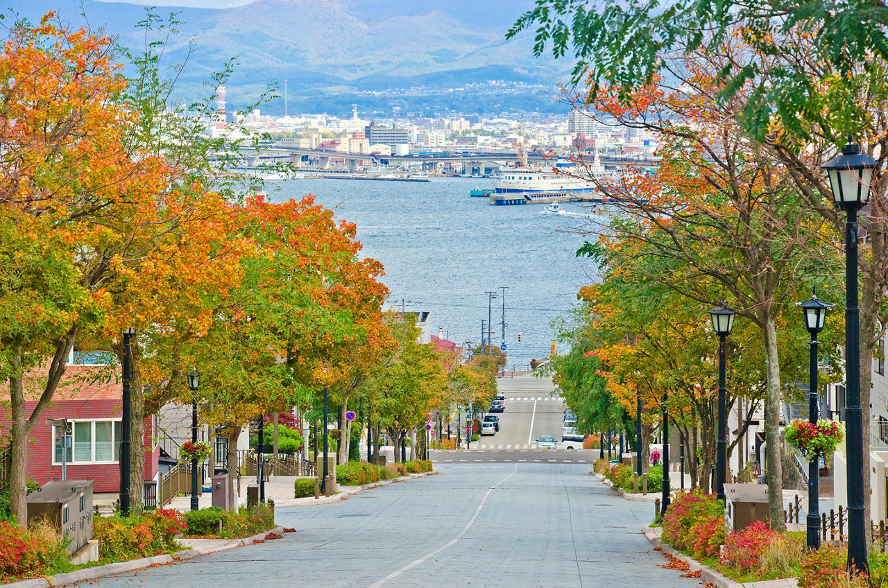 View of Hachimazaka, a hill slope leading to the port in Hakodate, Japan