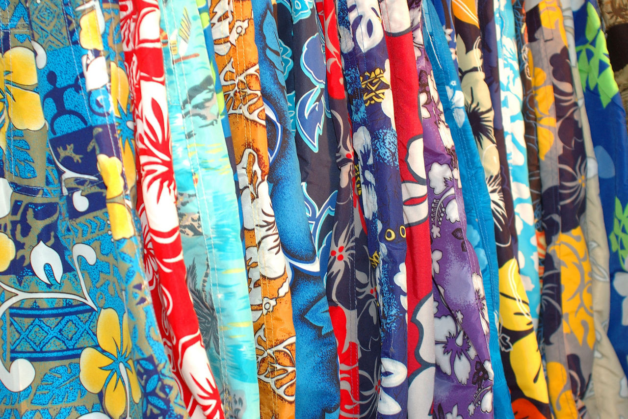 Swimming shorts trunks with floral patterns from a shop in Hamilton, Bermuda