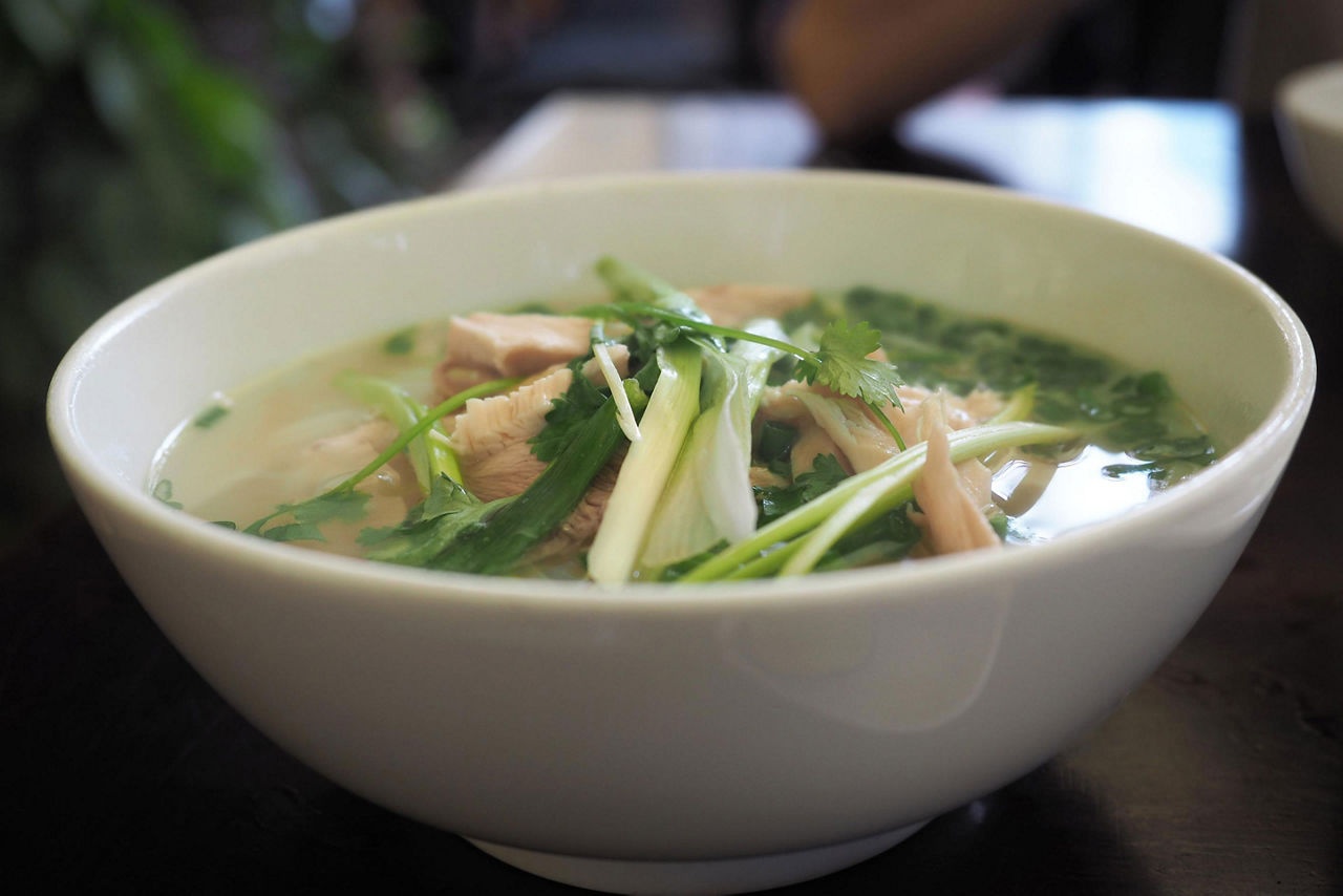 Pho ga, the chicken variety of pho (pho bo), a specialty in Hanoi, Vietnam