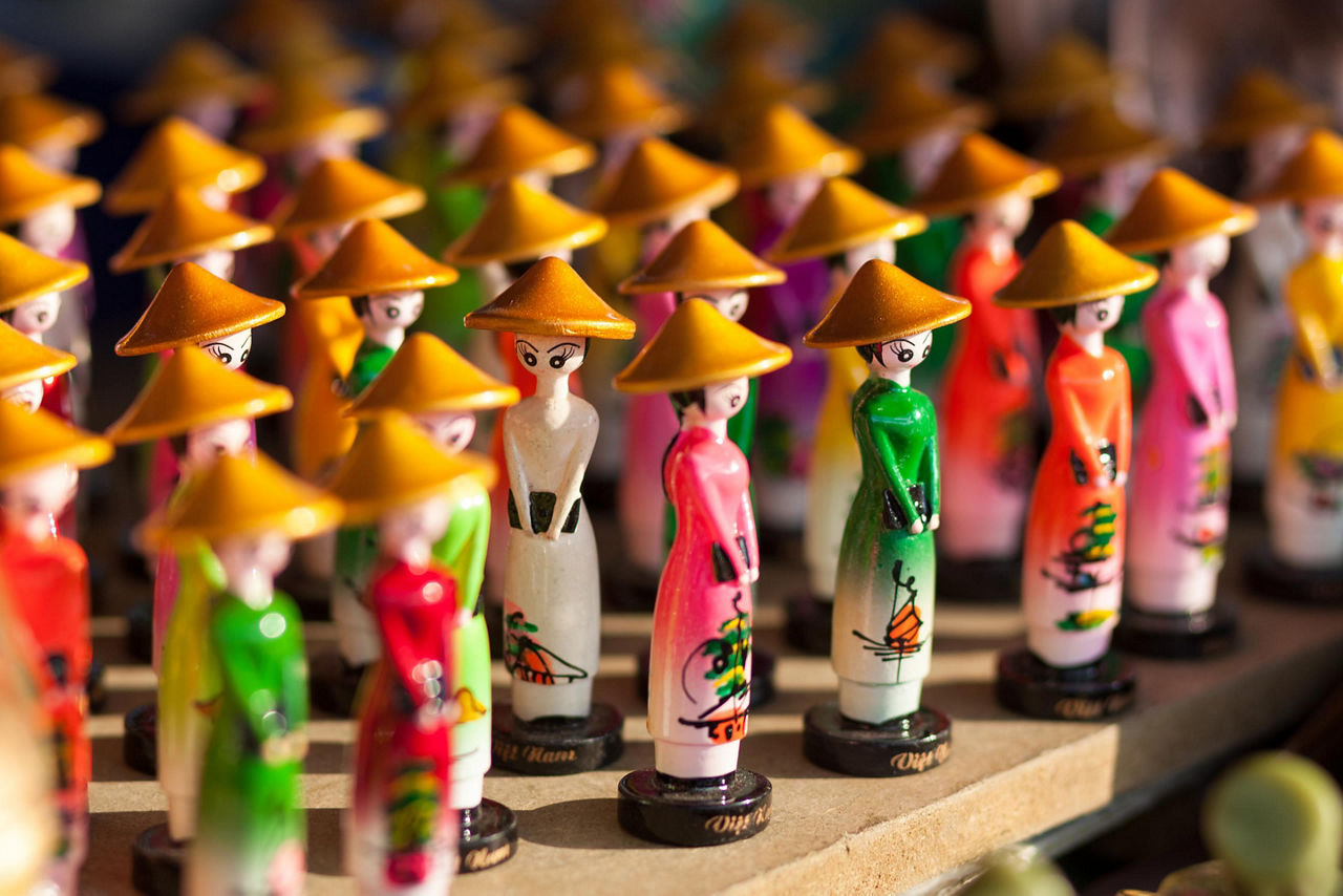 Traditional souvenir dolls sold in Hanoi, Vietnam