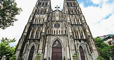 Front view of St. Joseph's Cathedral in Hanoi, Vietnam