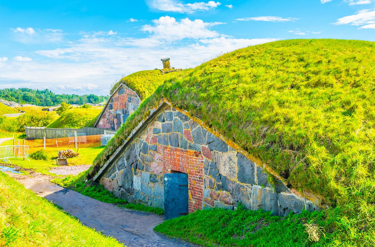 Helsinki, Finland, Grass Covered Buildings Suomenlinna Fortress