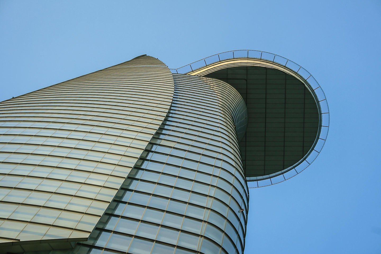 Bitexco Financial Tower, the tallest building in Vietnam, view from below looking up.