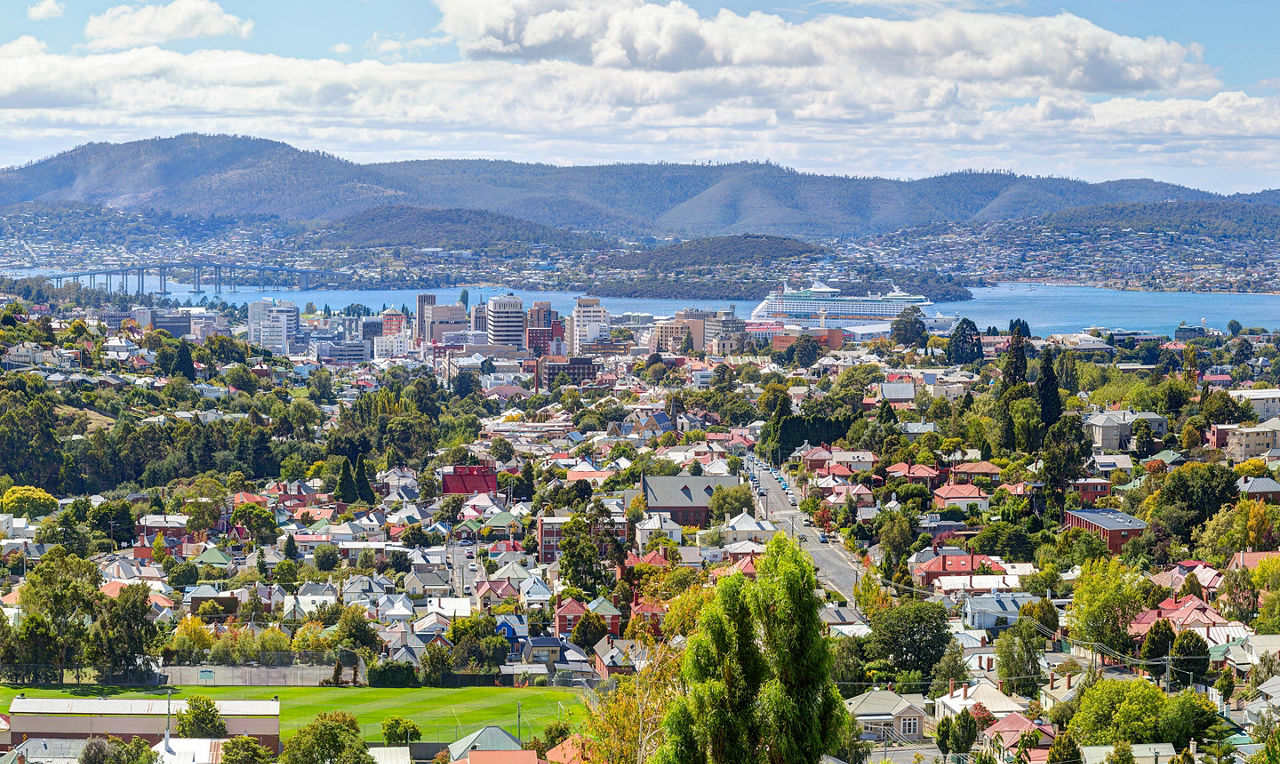 Hobart, Tasmania Aerial View Cruise Ships