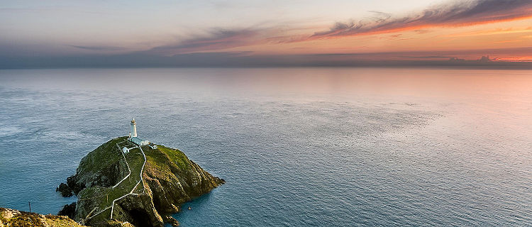 An aerial view of the South Stack lighthouse in Wales