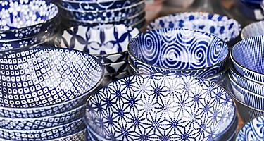 Japanese porcelain blue pottery sold in Kagoshima, Japan