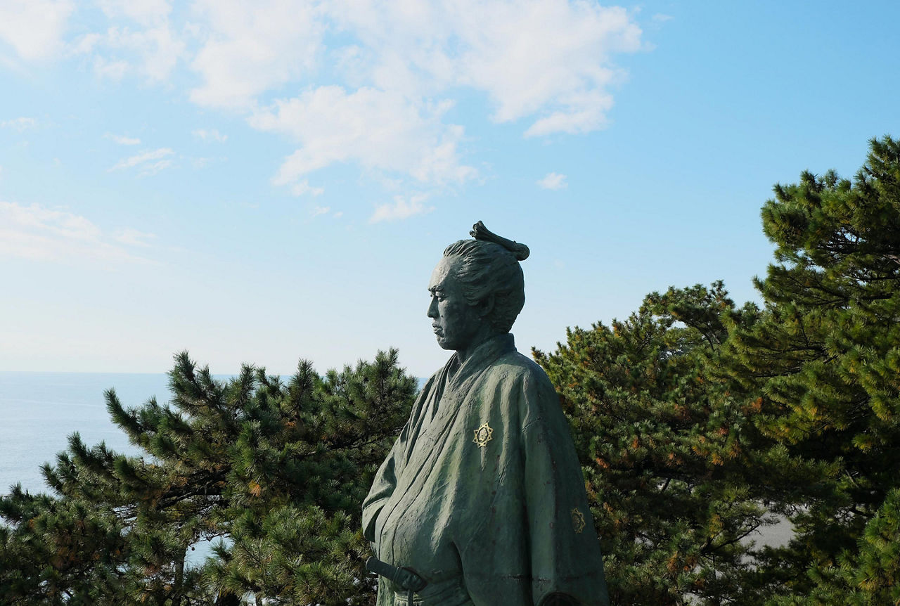 The statue of Sakamoto in the Sakamoto Ryoma Memorial Museum in Kochi, Japan