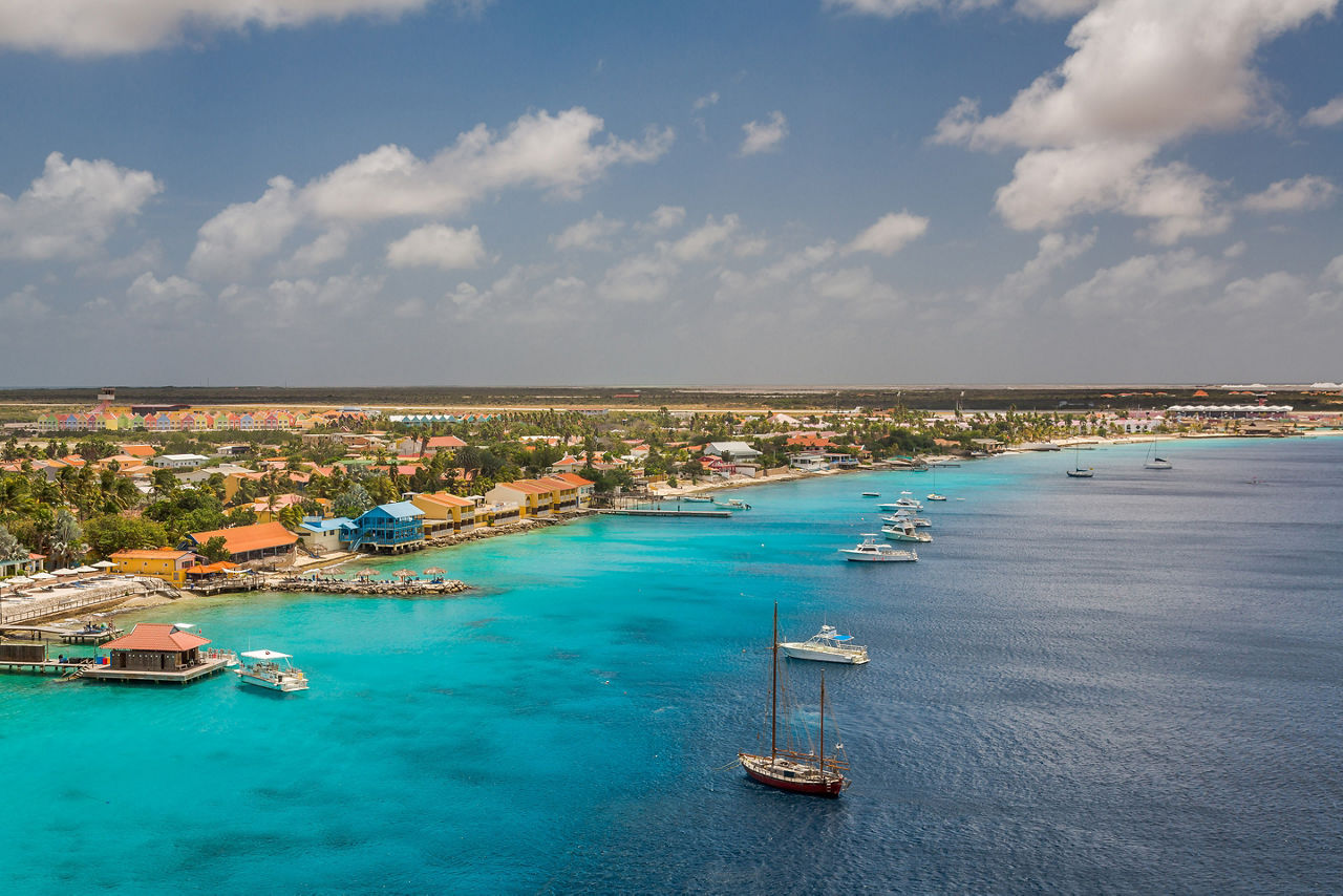 Aerial View of Boats and the Coastline, Kralendijk, Bonaire