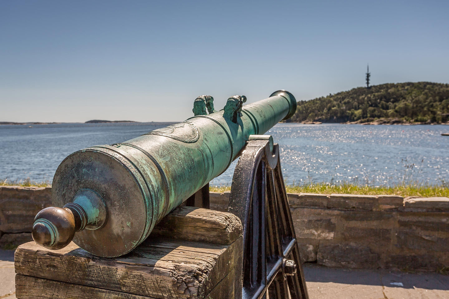 A vintage cannon overlooking the ocean. - Kristiansand, Norway