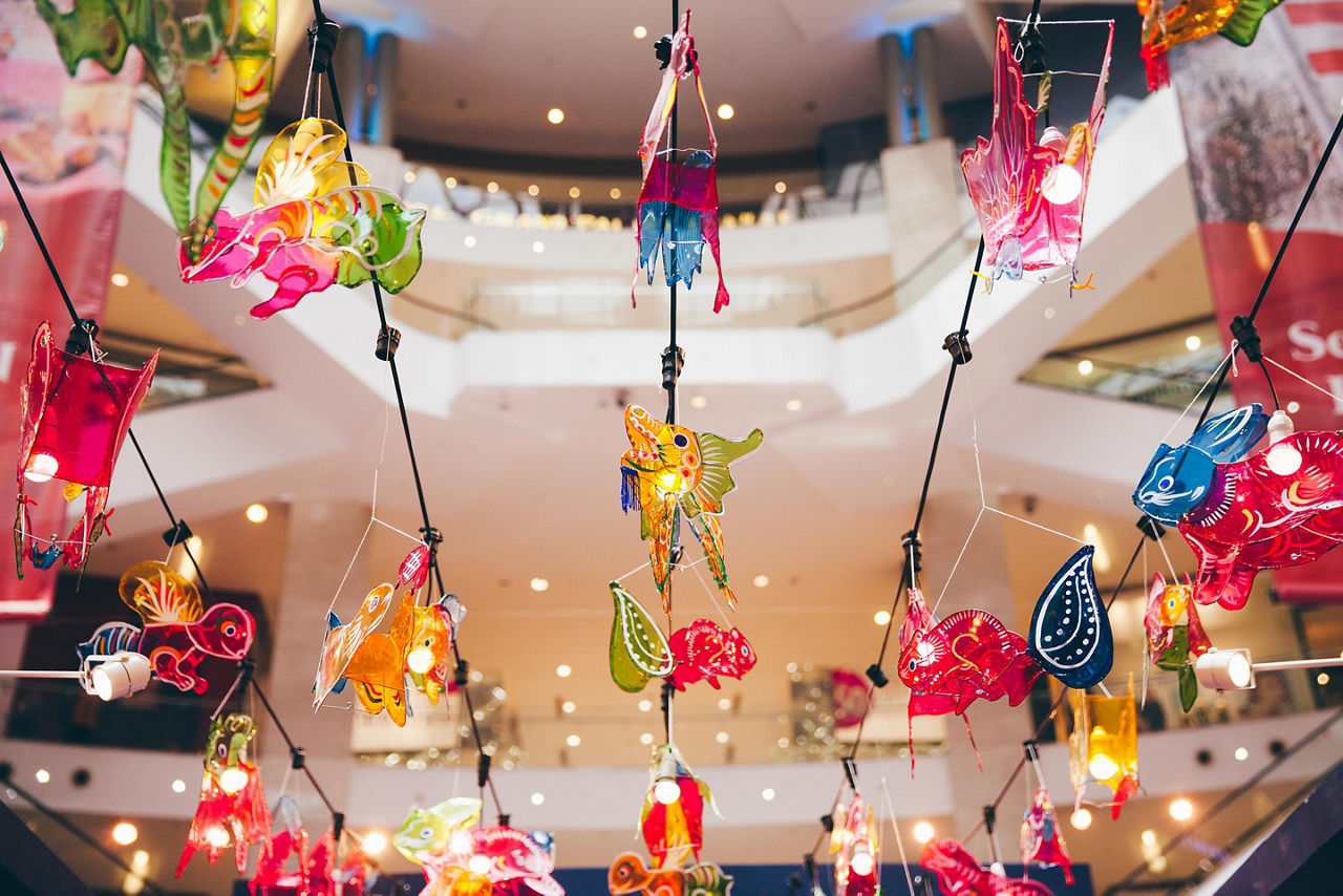 Lanterns hung in the shopping mall of Kuala Lumpur, Malaysia