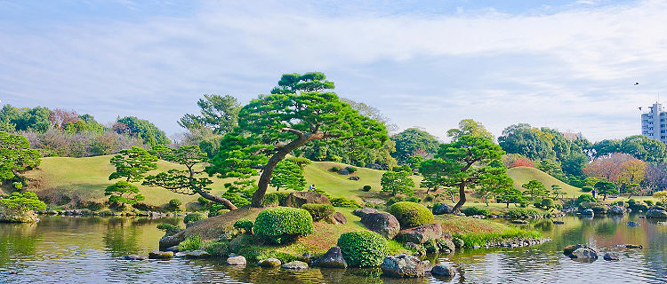A japanese garden called Suizenji in Kumamoto, Japan