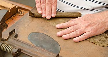A man rolling cigars