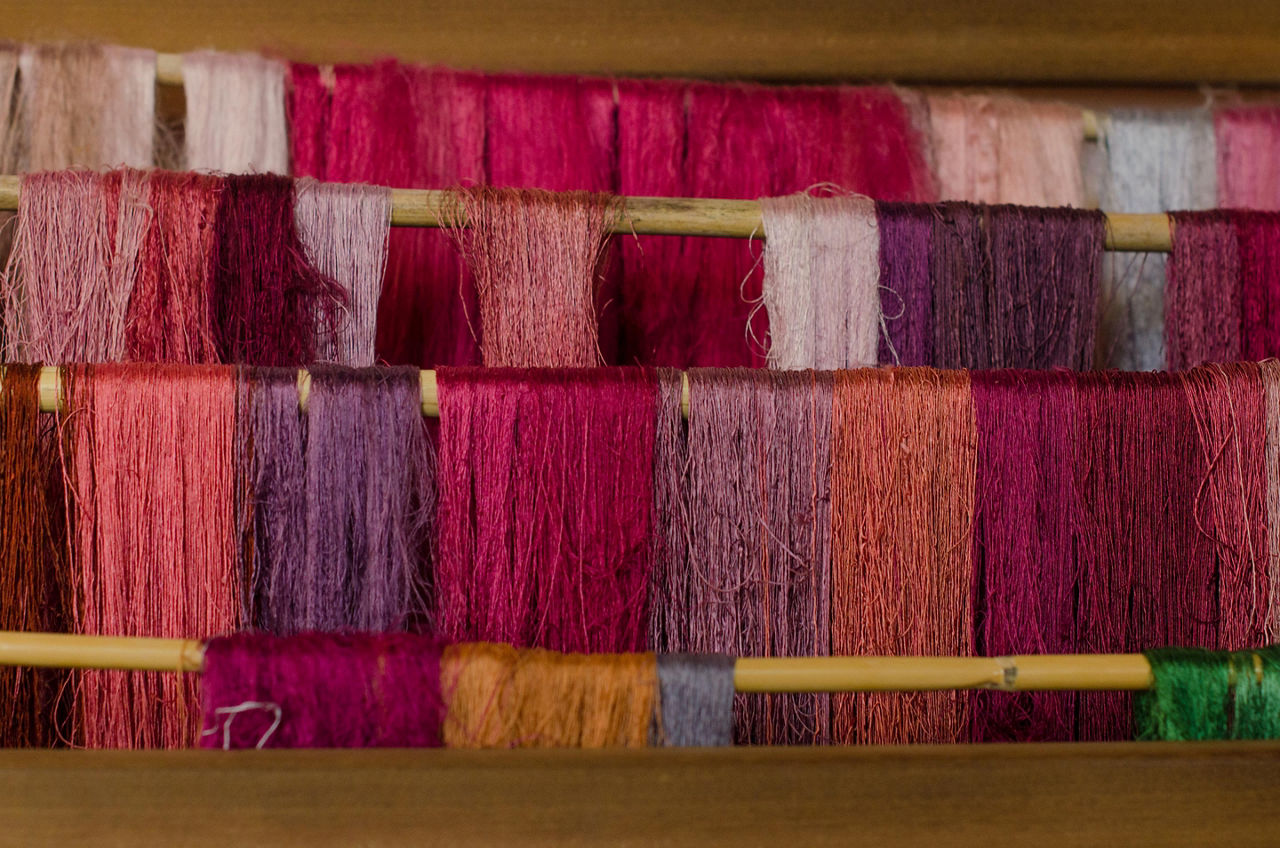 Various colors of raw silk thread