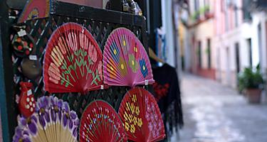 An assortment of traditional Spanish fans