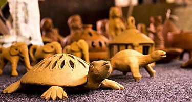 A handcrafted wooden turtle souvenir