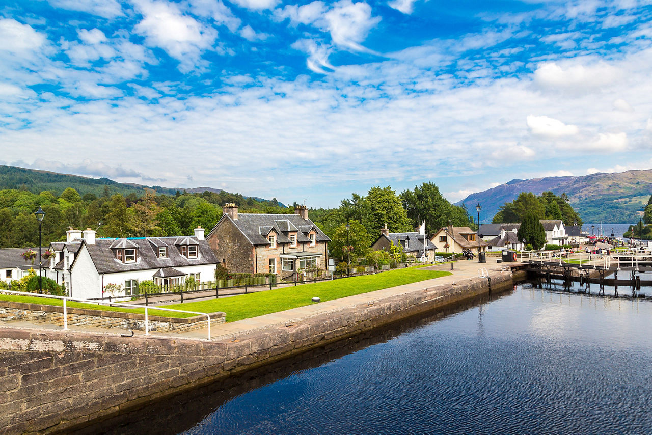 Water gateway in Fort Augustus and Loch Ness in Scotland, United Kingdom
