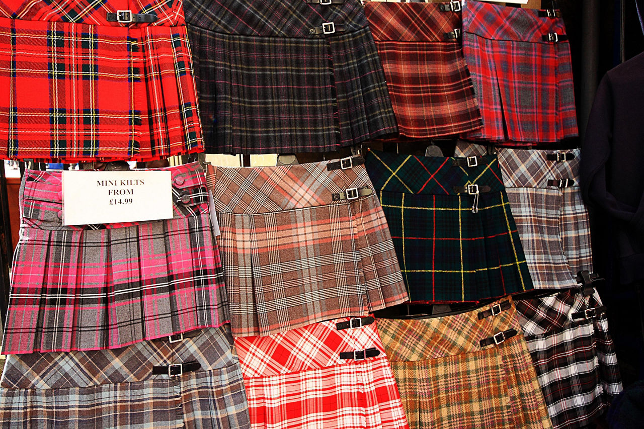Various kilts for sale in Scotland