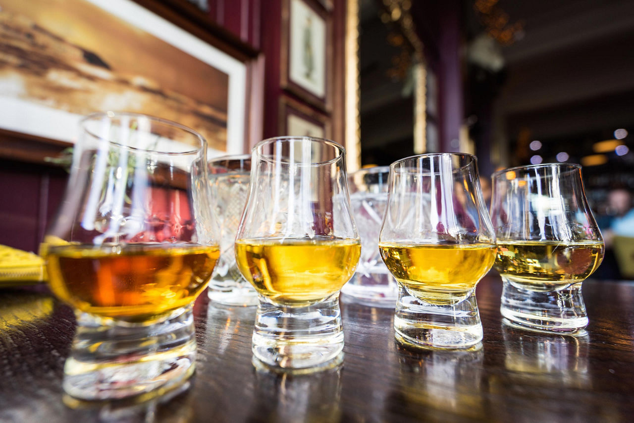 Four glasses of malt Scotch