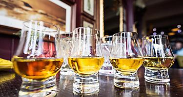 Four glasses of malt Scotch