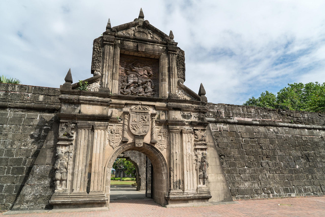 A stoned wall entrance to the Intramuros from the Spanish conquest in Manila, Philippines