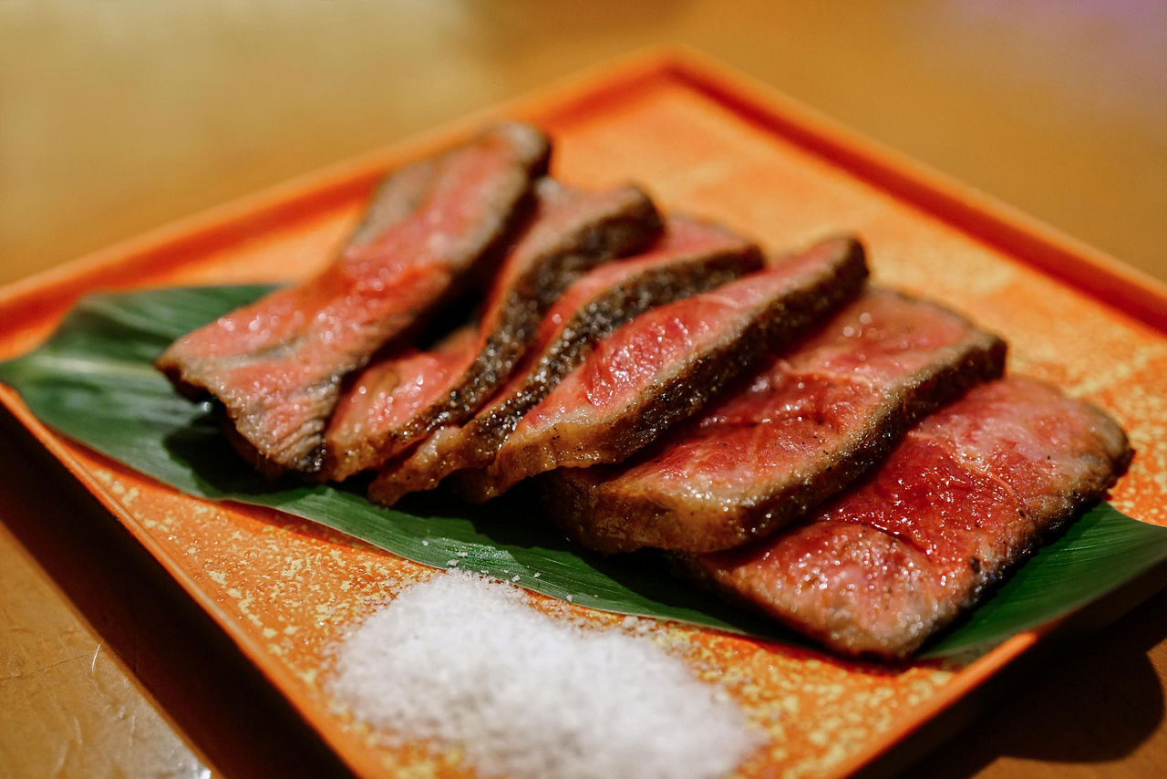 A plate of wagyu beef in Japan