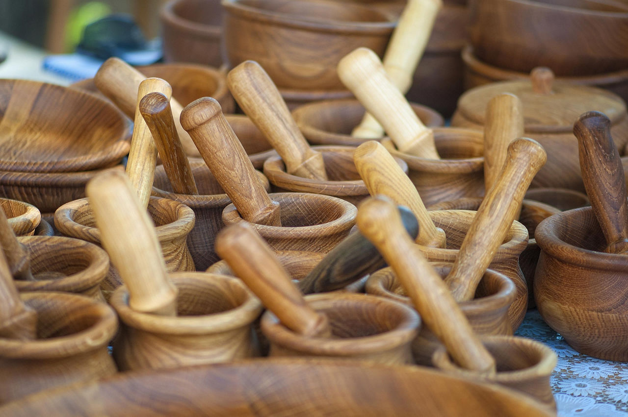 Wooden bowls with spoons found shopping in Japan