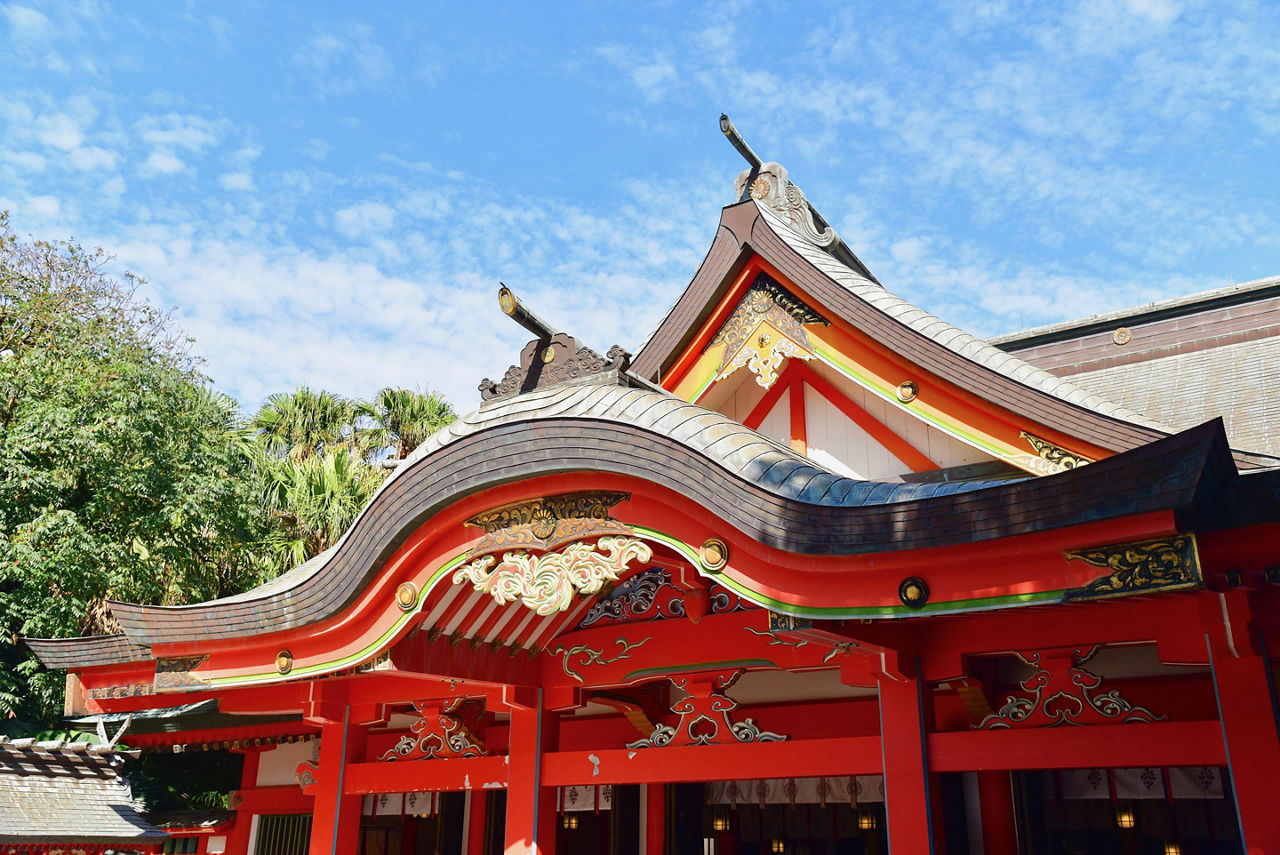 Red Building of Aoshima Shrine on Aoshima Island in Miyazaki, Japan