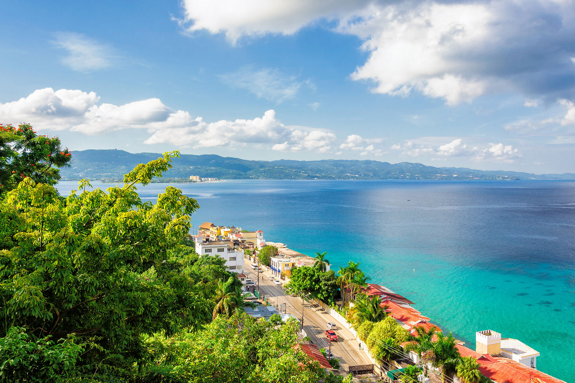 montego bay jamaica waterside street aerial view