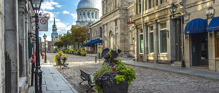 Early Summer morning on the old cobbled streets of Montreal, Quebec