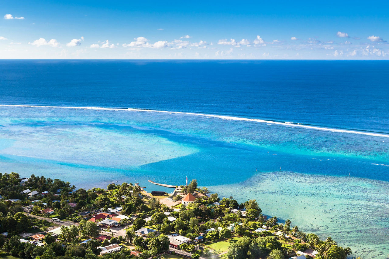Moorea, French Polynesia, Aerial coastal view