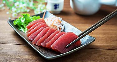 Raw fish tuna sashimi in traditional Japanese style