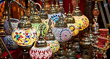 Beautiful and colorful decorative lamp shade lanterns being sold at the Muttrah Square in Muscat, Oman