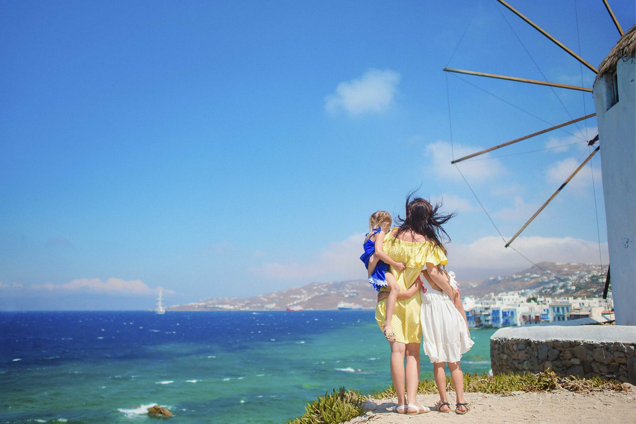 Mykonos, Greece Mom and daughters sightseeing