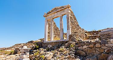 The Temple of Isis in archaeological site of Delos island, Mykonos, Greece