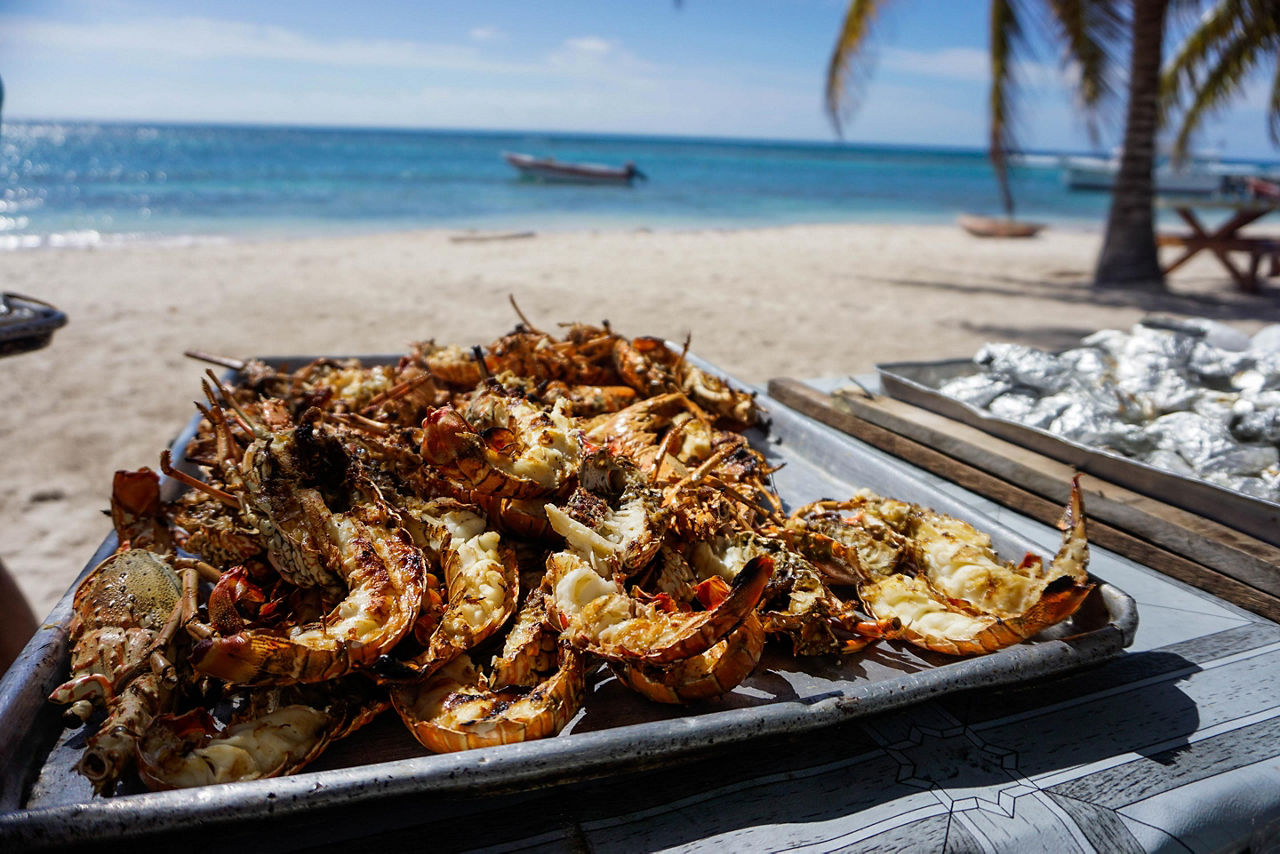 Grilled lobster on the beach