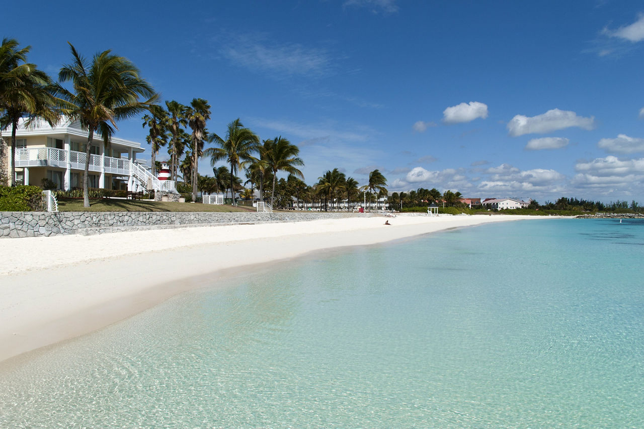 Lucaya Beach in Freeport town on Grand Bahama island. The Bahamas.